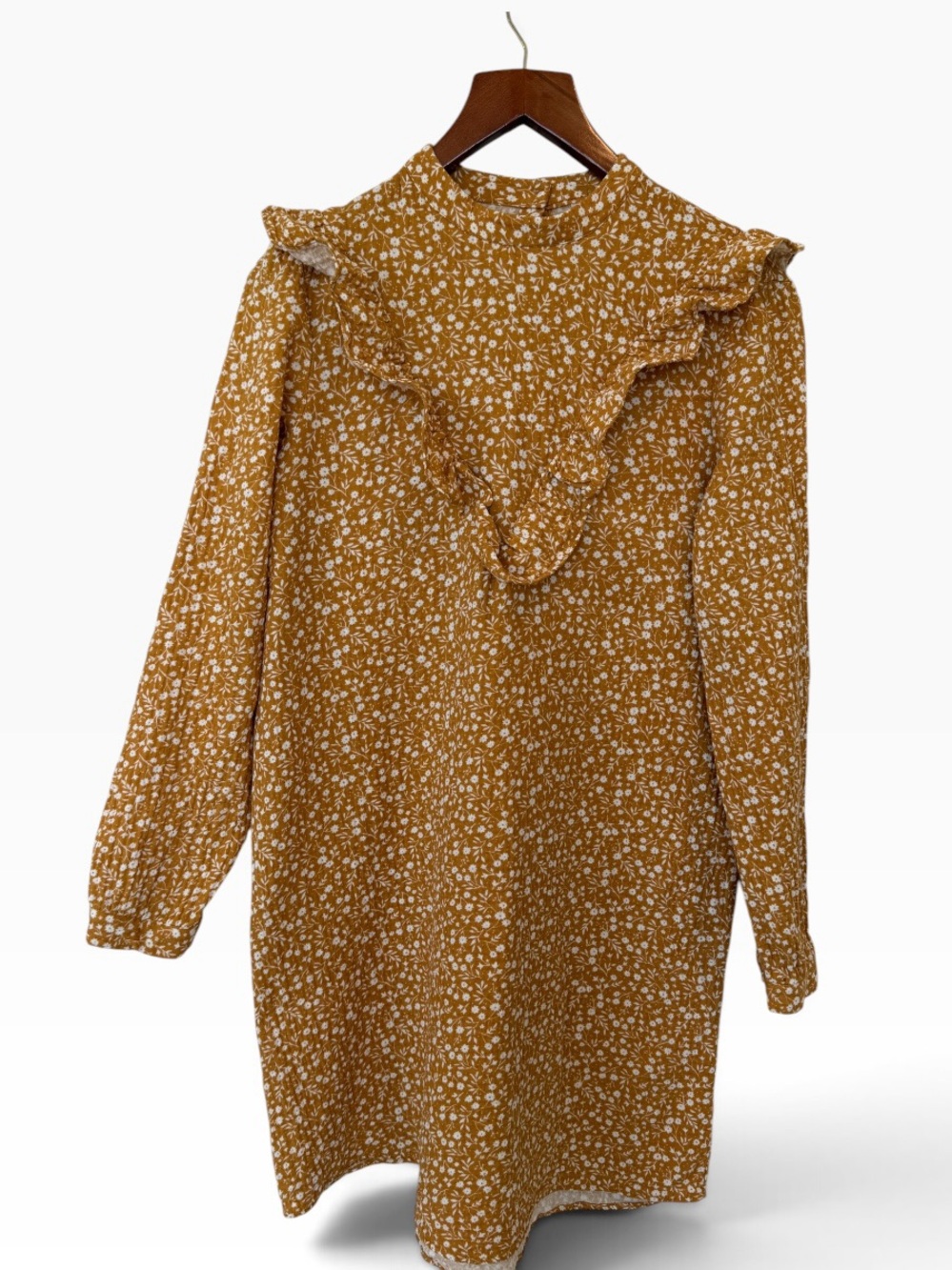Rylee + Cru Mustard Floral Ruffle-Back Long Sleeve Dress Sz M